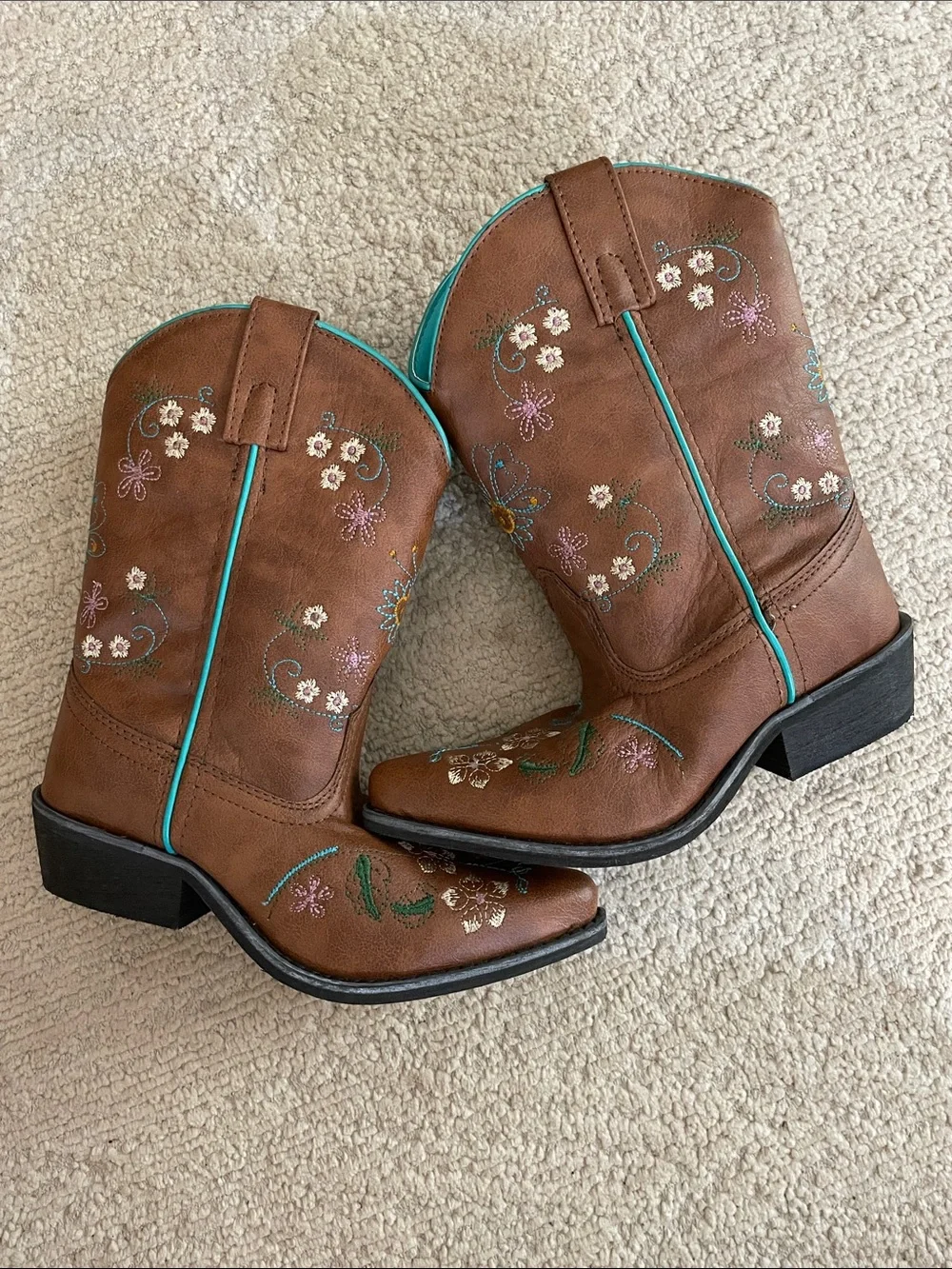 Blazin Roxx Brown Floral Embroidered Cowboy Boots with Turquoise Trim